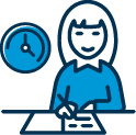 Person writing at desk icon